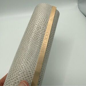 Jimmy Choo Textured Eyeglasses Case Cream‎ Snakeskin Embossed w/ Gold Logo